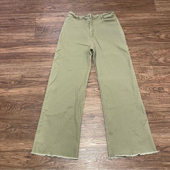 Miss Love Wide Leg High Waist Stretchy Pants Olive Green Size Large - Picture 2 of 10